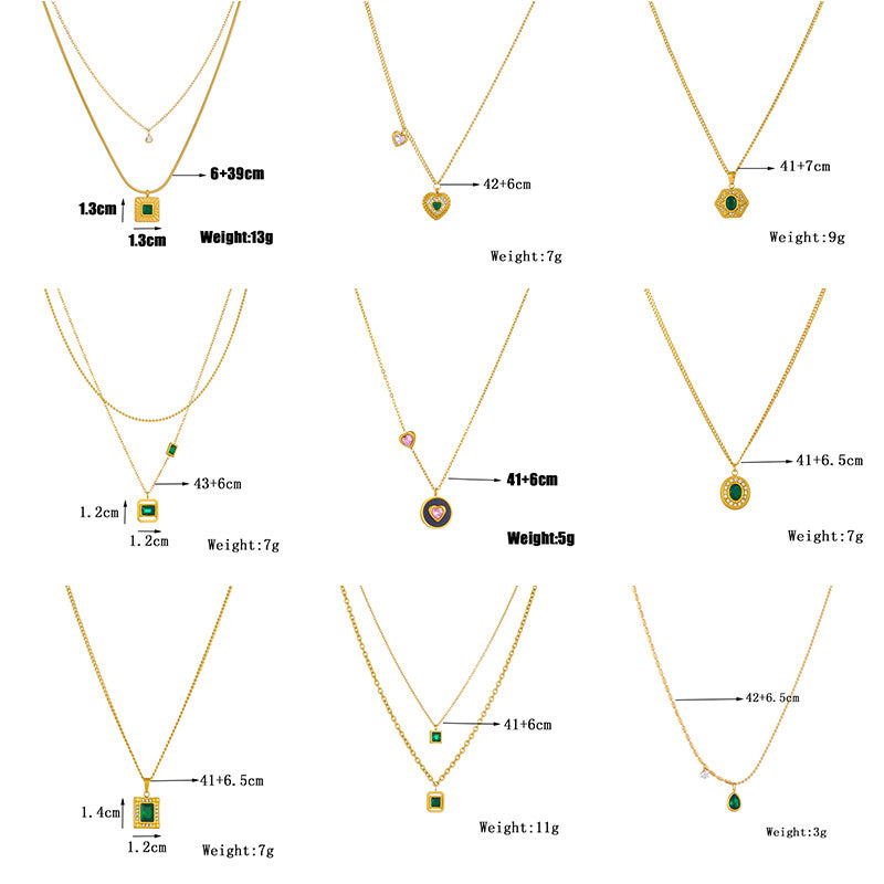 Collar con Colgante de Corazón Geométrico Minimalista Vintage con Incrustaciones de Pedrería Cadena de Acero Inoxidable con Baño de Rodio Longitud Ajustable Joyería de Moda para Mujer