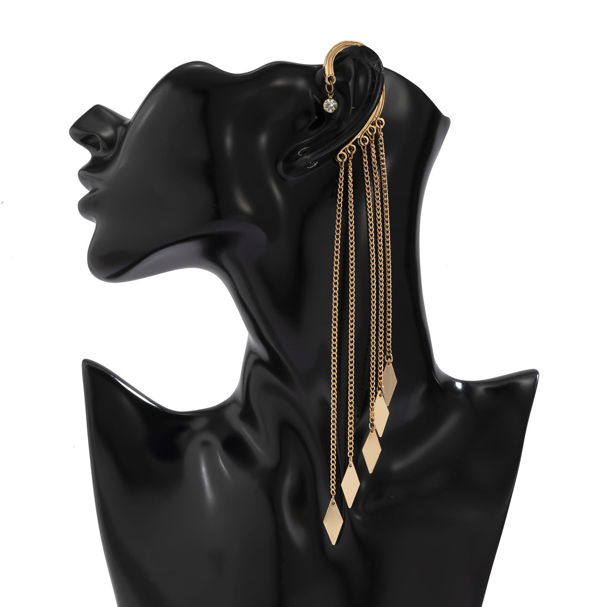 Pendientes de borla de calavera geométrica para mujer con diseño de cadena de rombos, puños de oreja electrochapados de aleación
