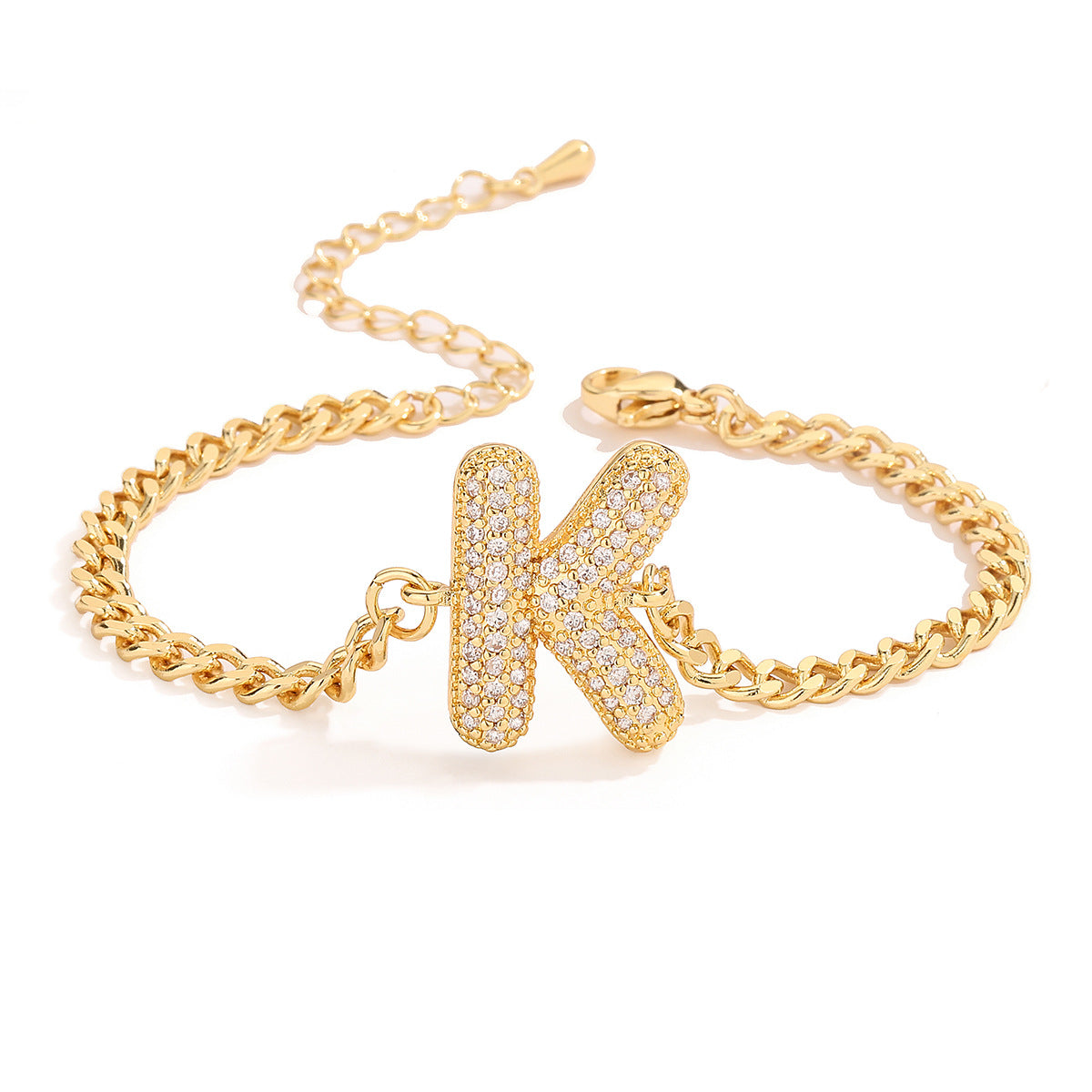 Minimalist Hip-hop 18K Gold Plated Letter Cubic Zirconia Bracelet for Women
