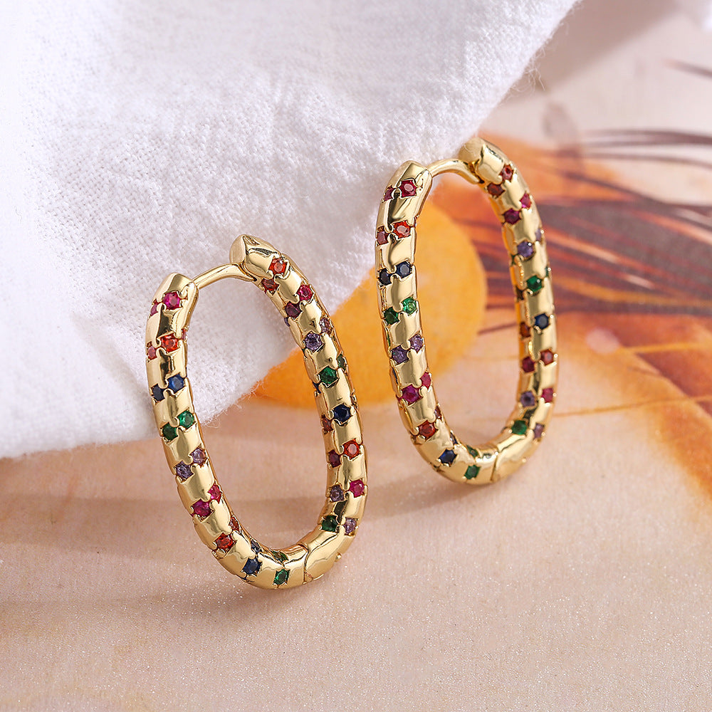 Orecchini vintage geometrici da donna in ottone con placcatura in oro vero e intarsi in zircone