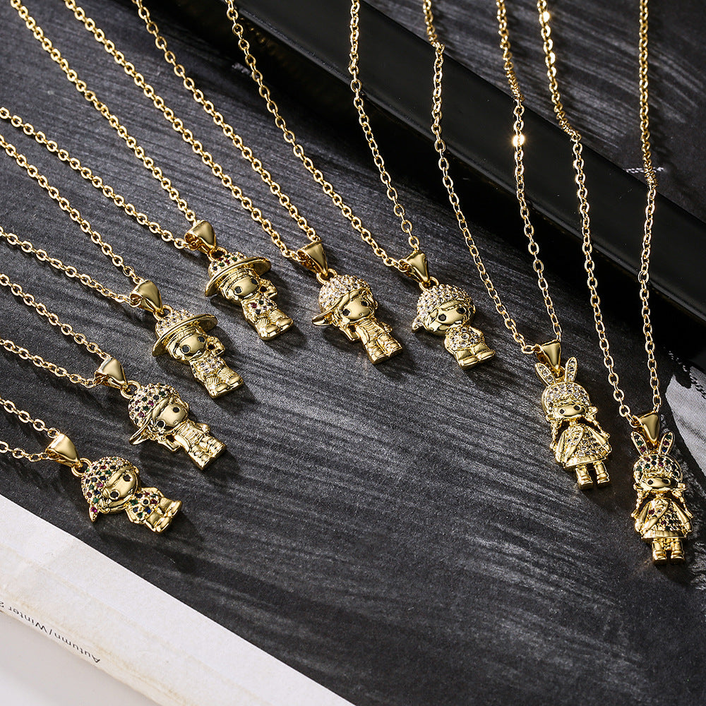 Simpatico ciondolo geometrico irregolare per donna e uomo, base in rame con placcatura in oro vero e intarsio in zircone