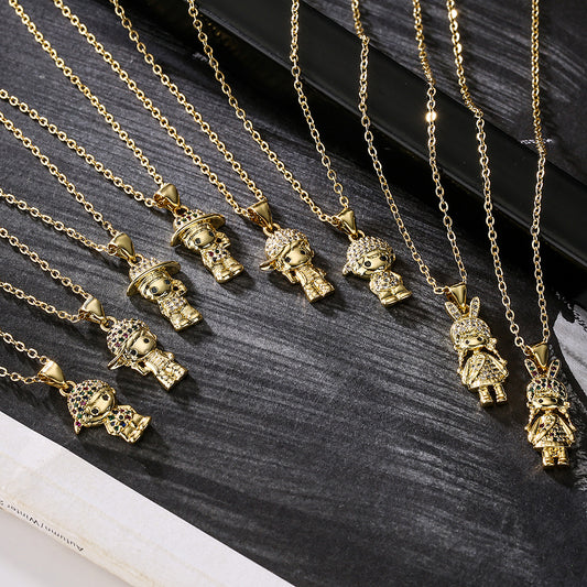 Simpatico ciondolo geometrico irregolare per donna e uomo, base in rame con placcatura in oro vero e intarsio in zircone