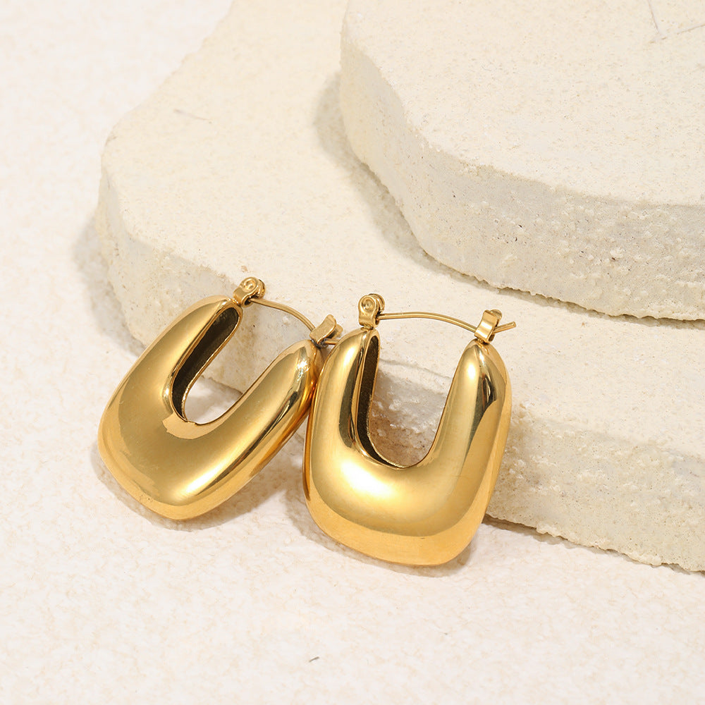 Vintage Elegant 18K Gold Plated Stainless Steel Geometric U-Shaped Hoop Earrings for Women