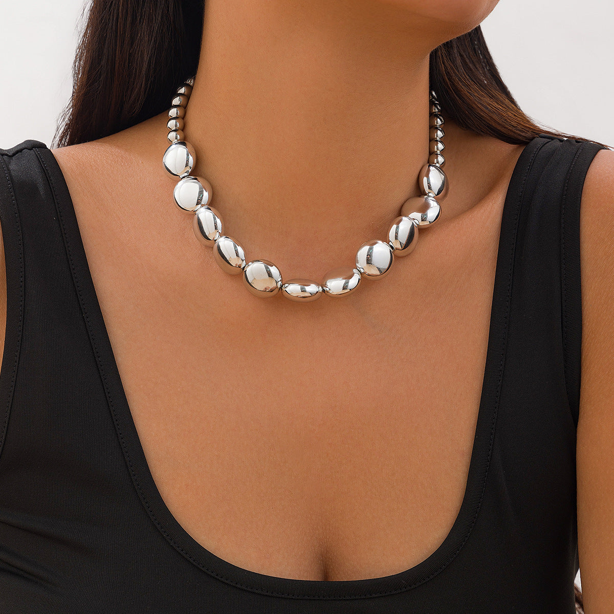 Punk Geometric Round Bead Plated Resin Necklace Set with Brass Pendant for Women
