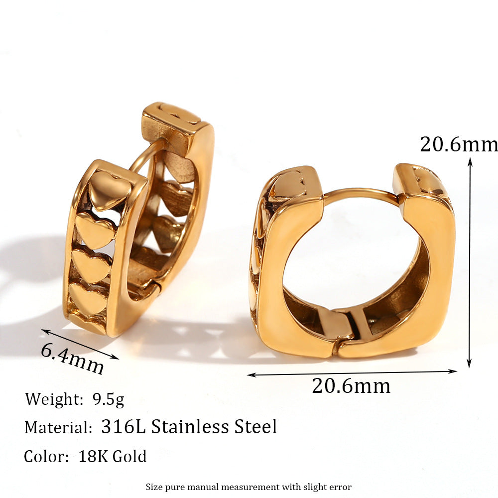Vintage-Inspired Geometric Hollow Hammered Texture Stainless Steel 18K Gold Plated Earrings for Women