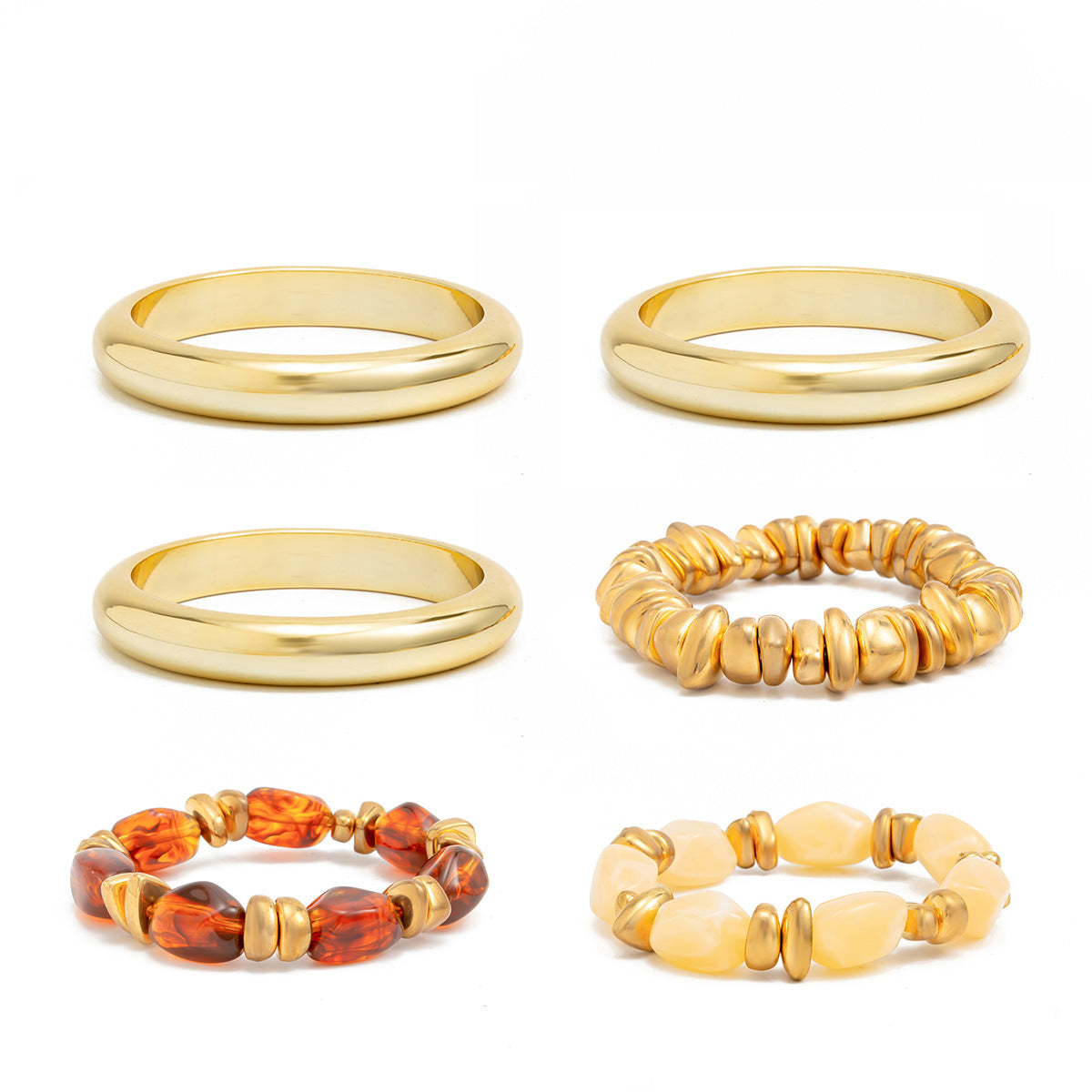 Vintage Elegant Geometric Resin Beaded Bracelet Set Plated Irregular CCB Beads