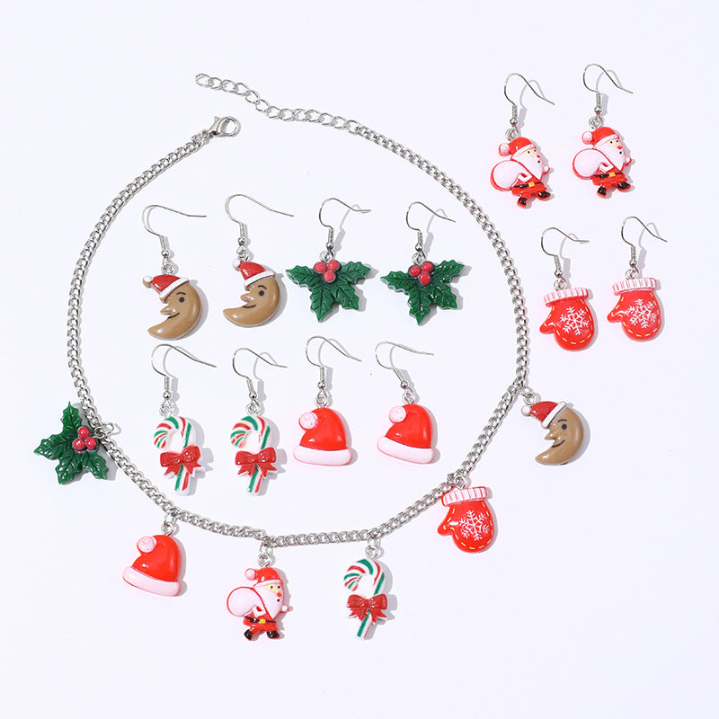 Set di collana e orecchini a tema natalizio con ciondolo di Babbo Natale in metallo e design a cappello di Babbo Natale per bambini