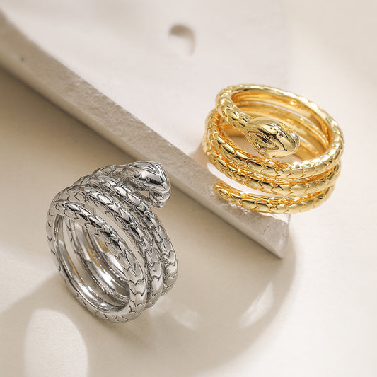 Minimalist Snake-Shaped Copper Ring with Gold Plating for Women Fashion Accessory