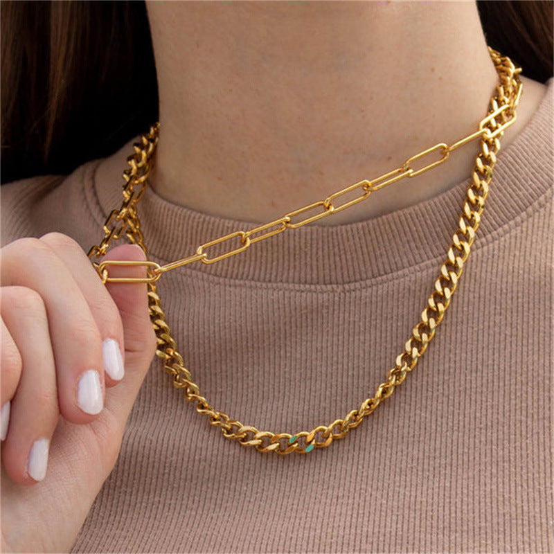 Punk Style Geometric Stainless Steel Plated Necklace for Women with Thick Chain Design