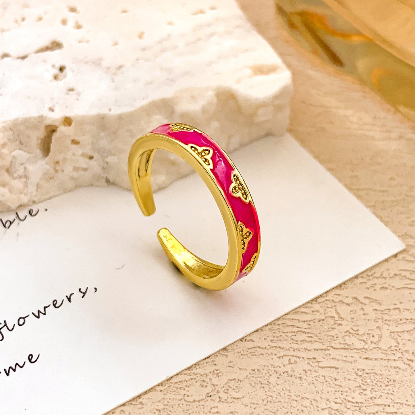 Sweet Gold Plated Drip Oil Floral Alloy Ring for Women