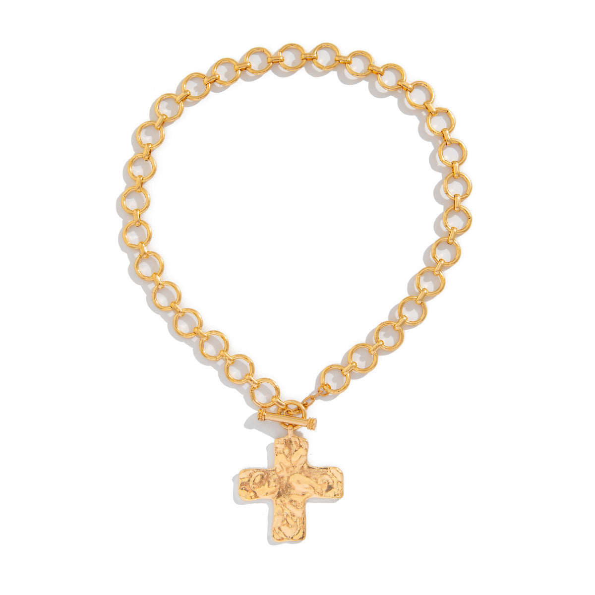 Collana con Ciondoli a Croce e Cuore in Stile Punk in Lega, Finitura Galvanizzata e Design a Catena Irregolare