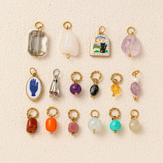 Vintage 18K Gold Plated Stainless Steel Birthstone Charm Bar for Women