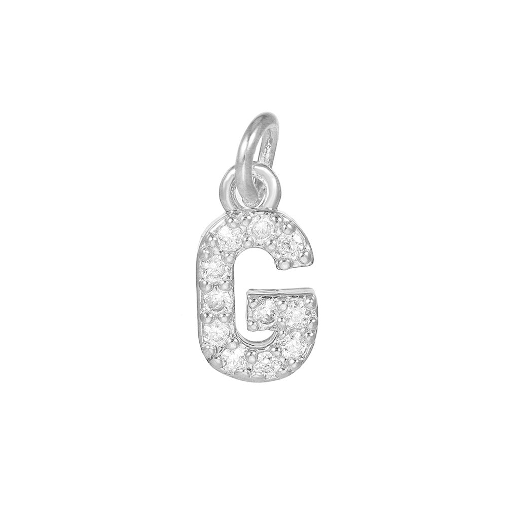 14K Gold Plated Brass Letter Pendant with Cubic Zirconia Charm Bar