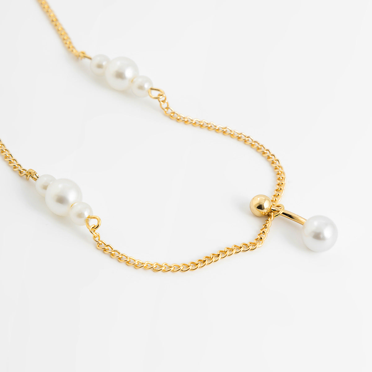 Sexy Cubic Zirconia Imitation Pearl Tassel Body Chain Titanium Steel Plated Belly Button Jewelry for Women