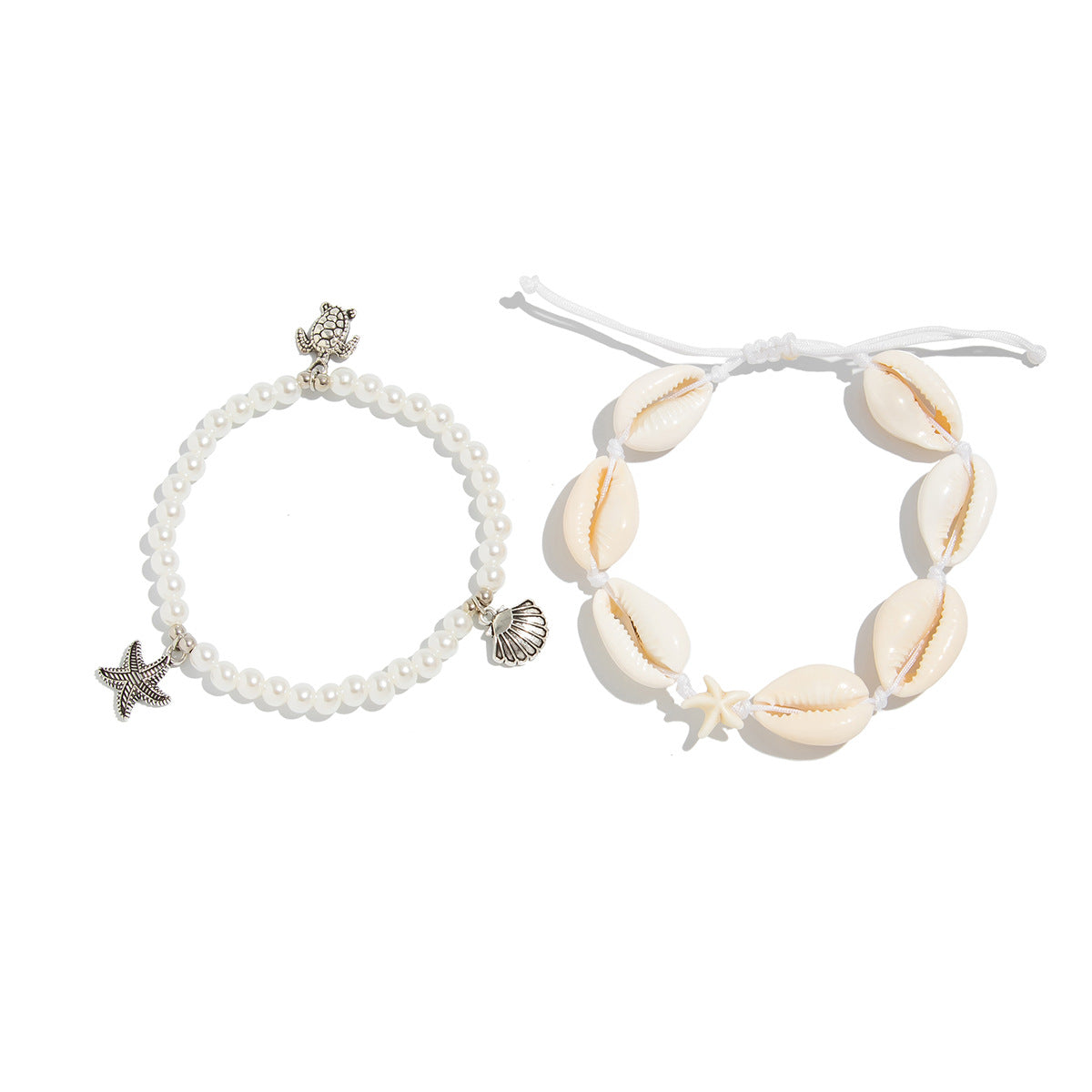 Tobillera bohemia de concha con forma de estrella y cerámica para mujer con detalles de perlas de imitación y acrílico