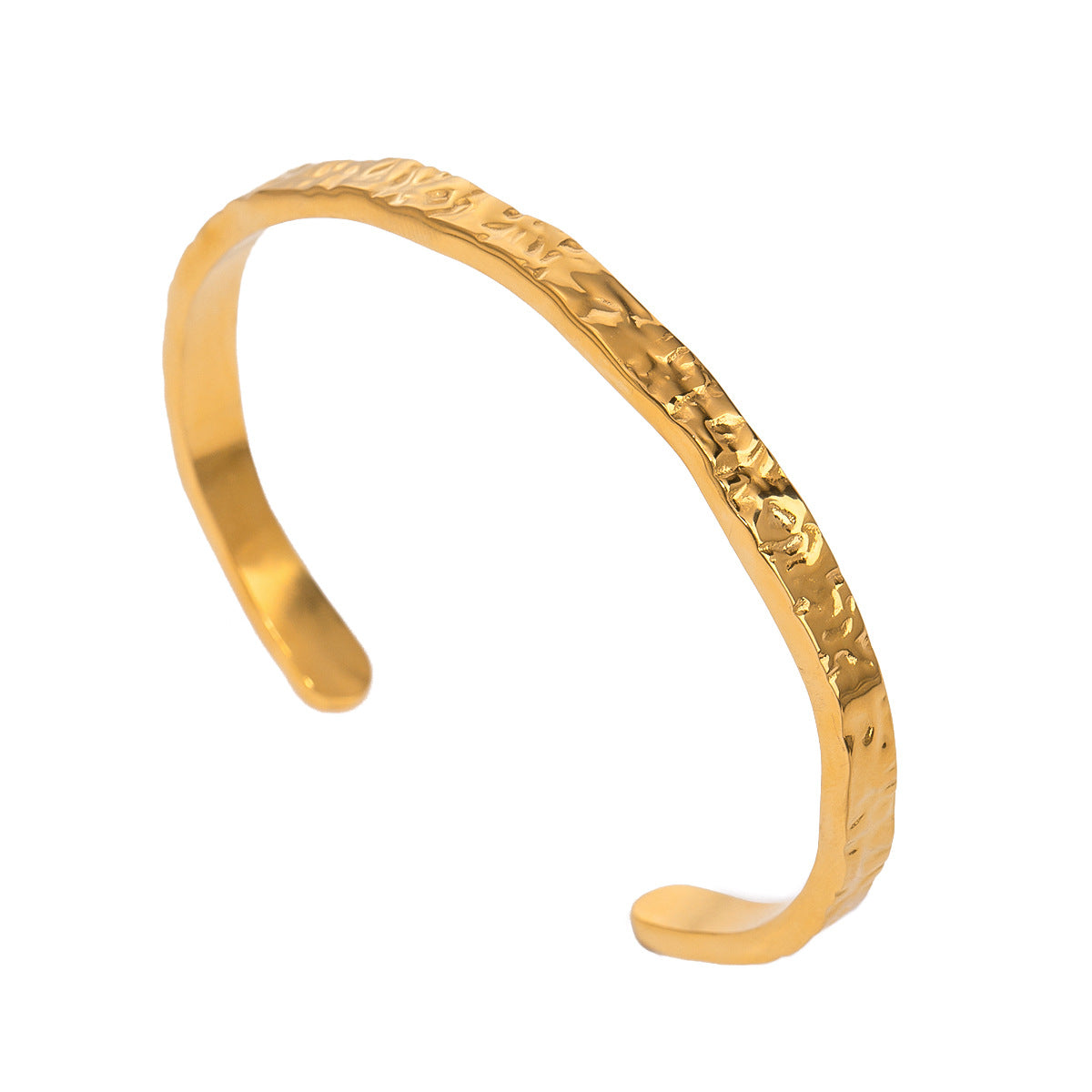 Brazalete de acero inoxidable texturizado de onda vintage para mujer con acabado pulido accesorio de moda minimalista