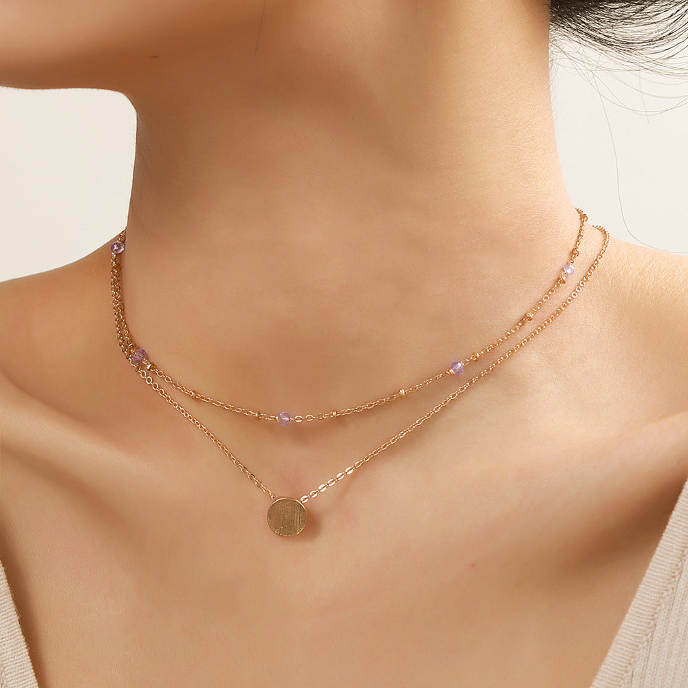 Bohemian Sweet Geometric Brass Plated Necklace with Alloy Pendant for Women