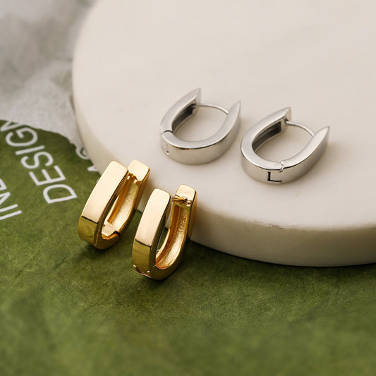 Pendientes geométricos minimalistas de cobre en forma de U con baño de oro para mujer, joyas de diseño irregular