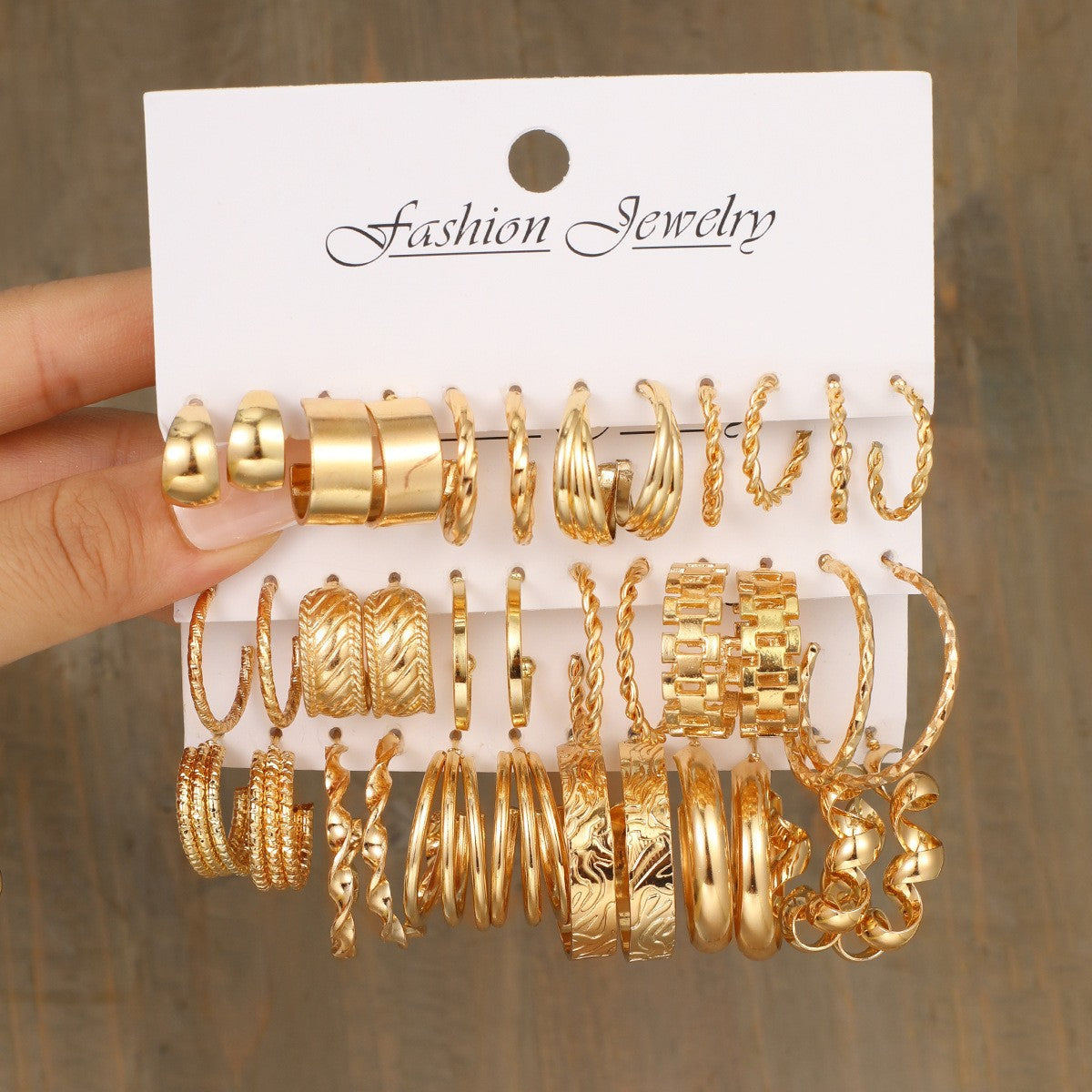 Fashion Geometric Round Gold Plated Zinc Alloy C-Shape Hoop Earrings with 925 Sterling Silver Posts