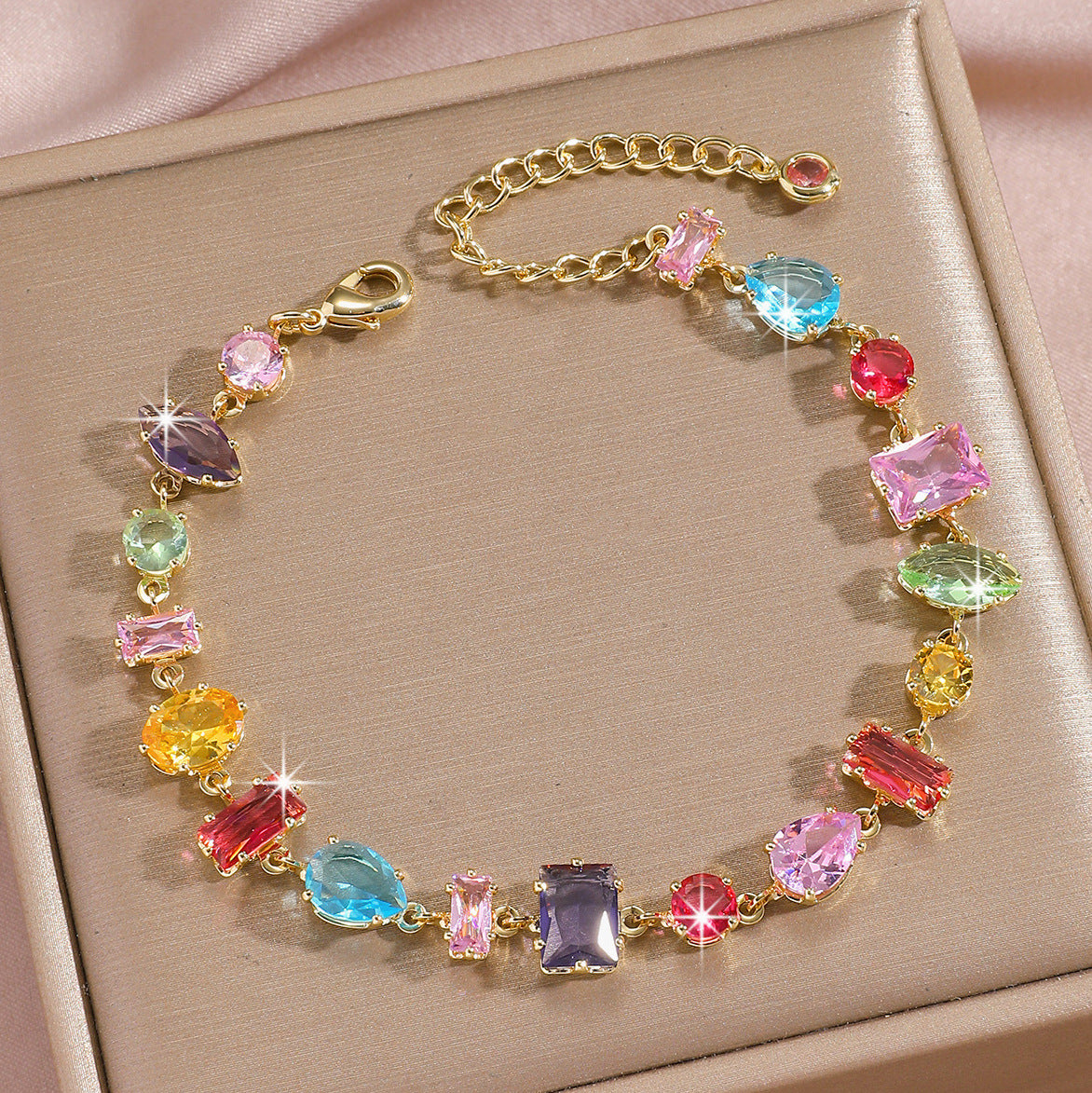 Luxury Gold Plated Brass Leaf Bracelet with Cubic Zirconia Inlay Unisex Floral Design