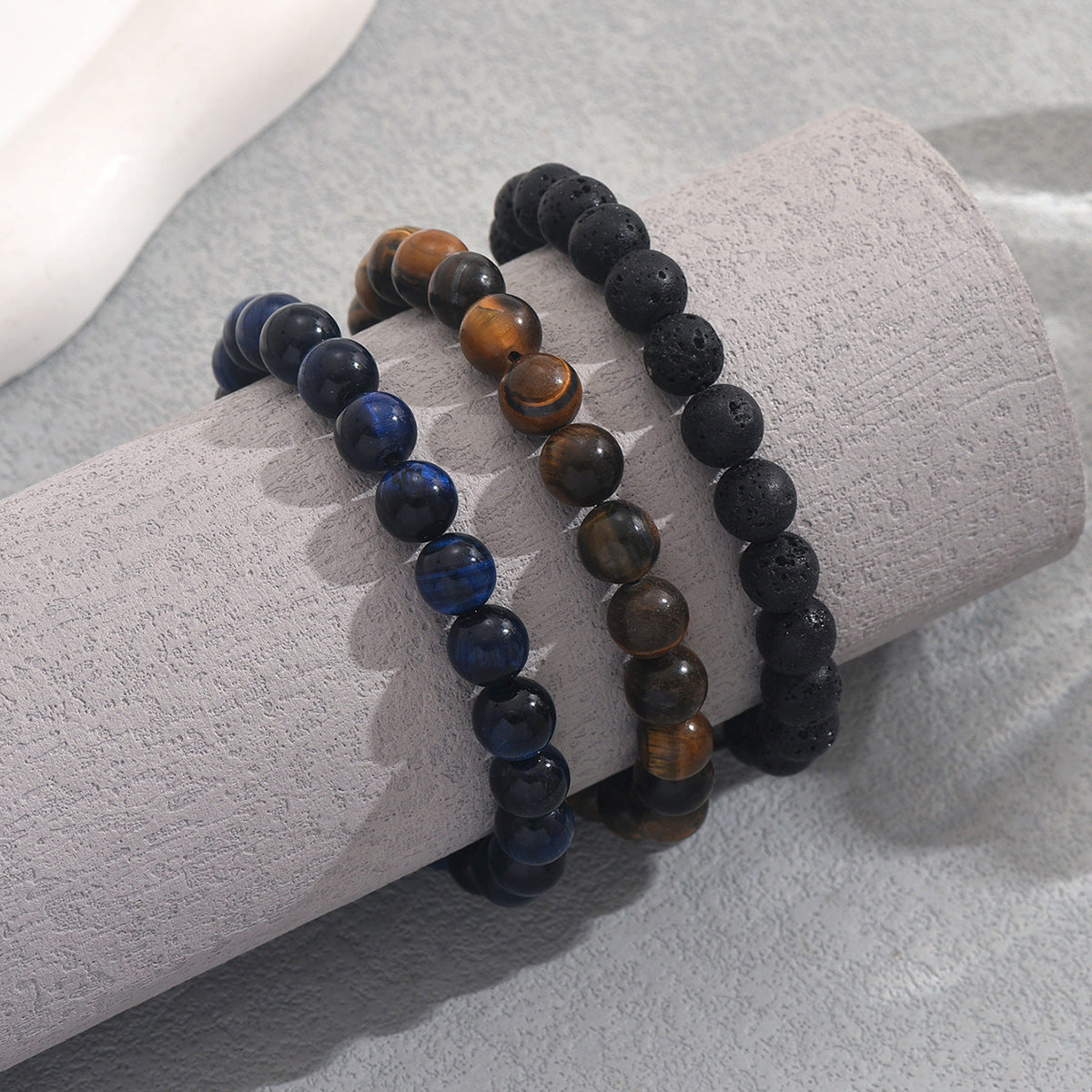 Vintage Geometric Natural Stone Bracelet Set for Men and Women with Braided Design Adjustable Hand Jewelry