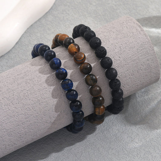 Set di Bracciali Vintage Geometrici in Pietra Naturale da Uomo e Donna con Design Intrecciato Gioielli a Mano Regolabili
