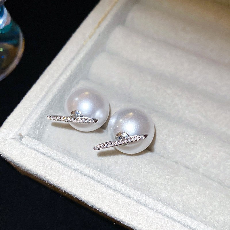 Pendientes de perlas geométricos para mujer con detalles de circonitas, postes de acero galvanizado, estilo retro lujoso y elegante para otoño e invierno