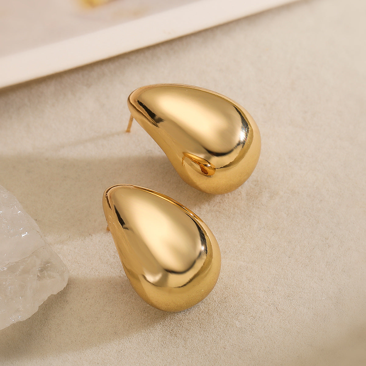Minimalist Teardrop-Shaped Copper Earrings with Real Gold Plating for Women, Irregular Geometric Design