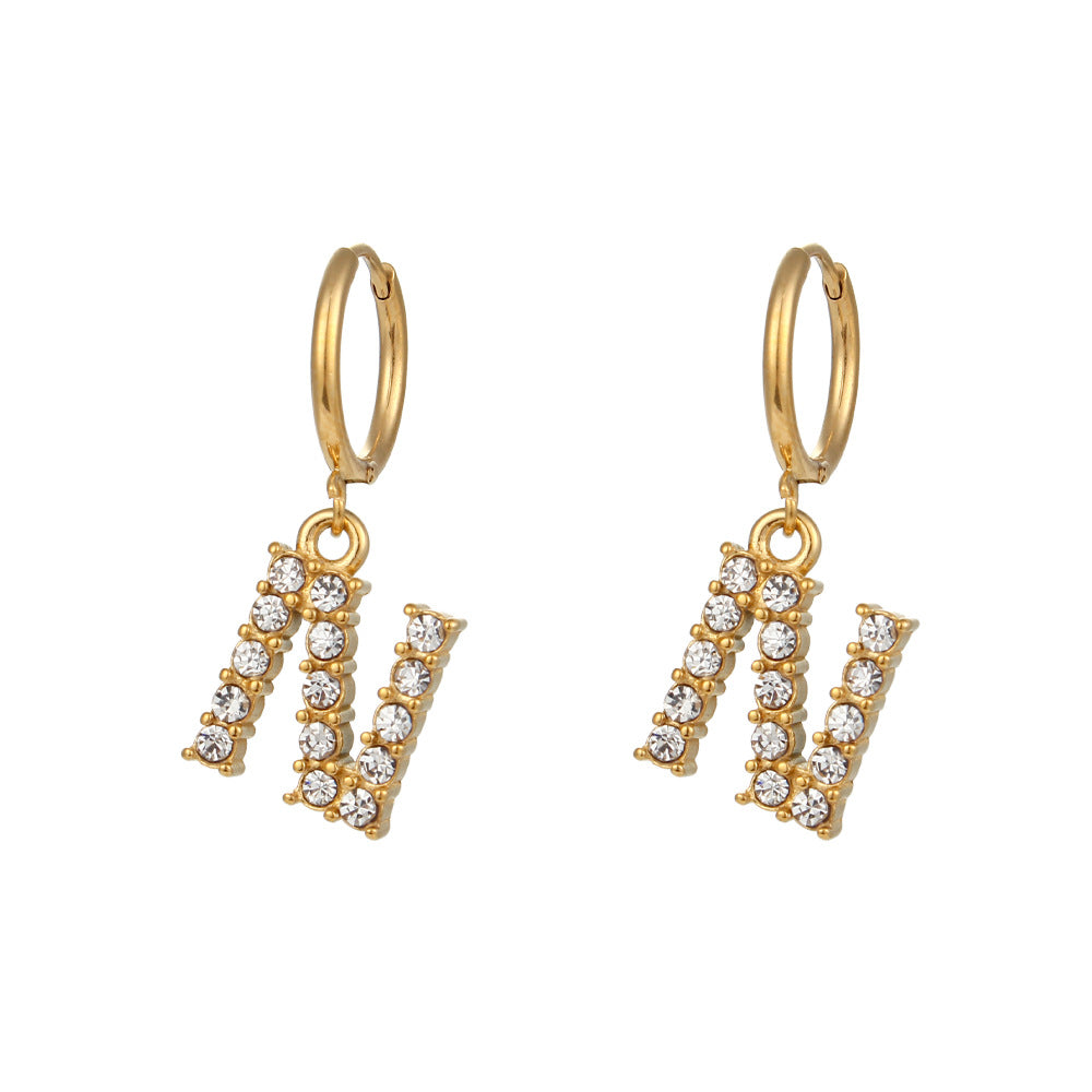 Minimalist Fashion Letter Earrings for Women Stainless Steel with 18K Gold Plating and Micro-Pave Zirconia