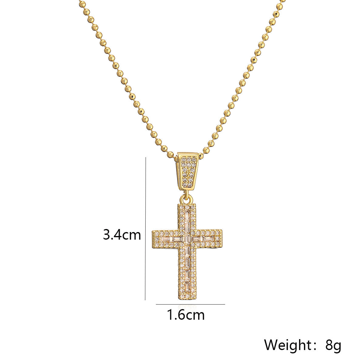 Collana con pendente a croce minimalista da donna in rame con placcatura in oro 18 carati e intarsio in zircone