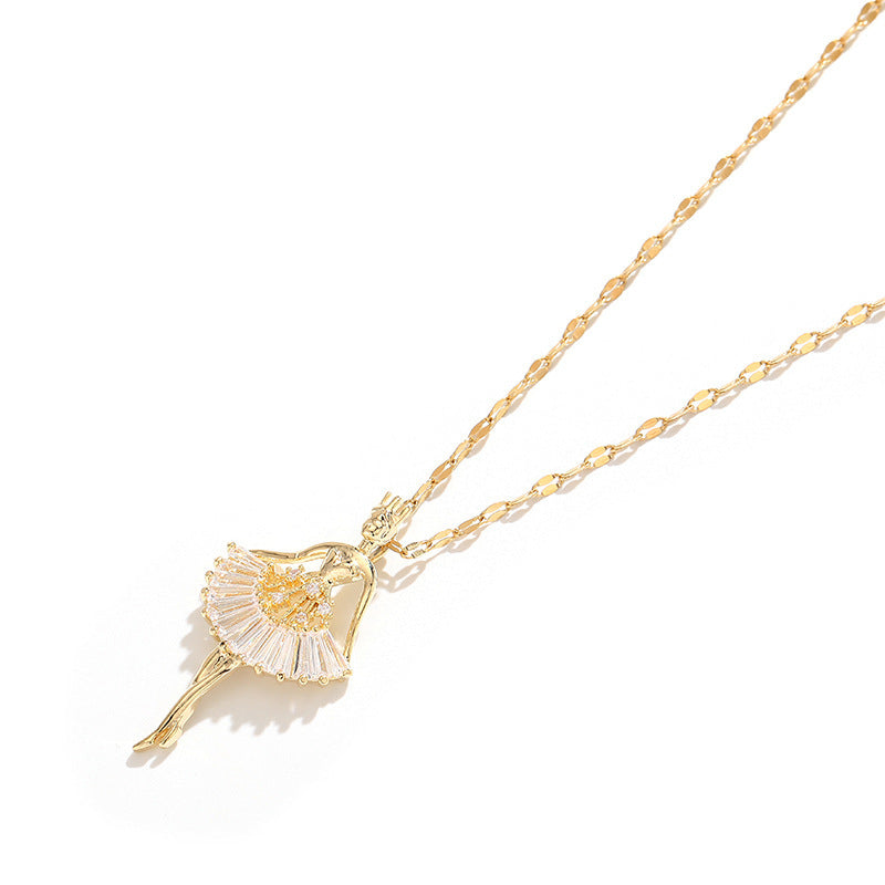 Collana Bambina Ballerina Cartone Animato in Acciaio al Titanio Placcato Oro Rosa con Ciondolo a Labbro su Catena Ondulata per Donna