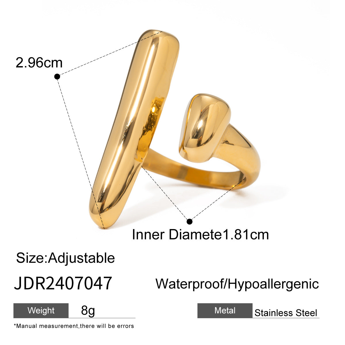 Geometric Plated Stainless Steel Ring for Women