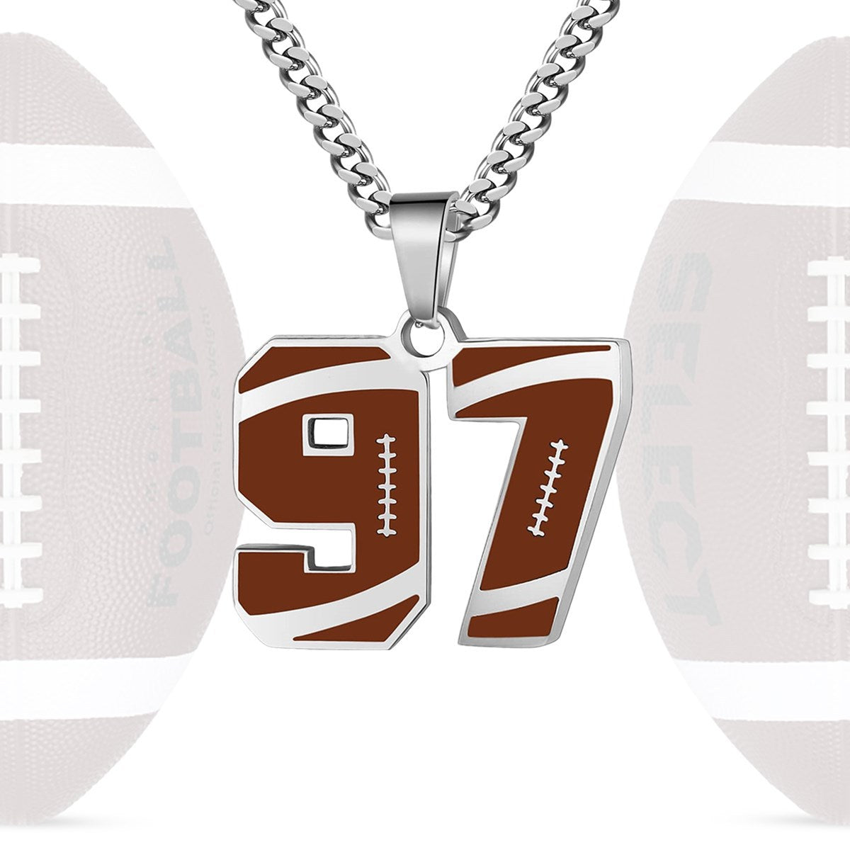 Motivational Football Number Pendant Necklace for Men in Stainless Steel with Polished Finish and Letter/Number Design
