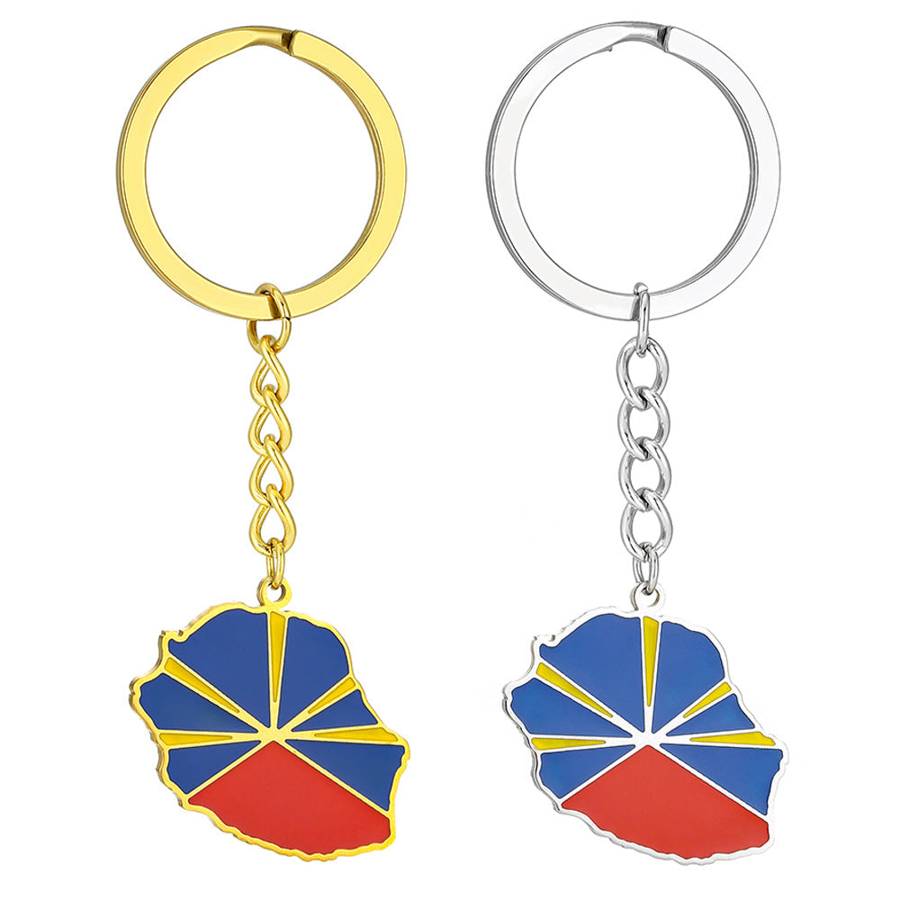 Llavero Colgante de Acero Inoxidable Esmaltado Estilo Étnico con Diseño de la Isla de Reunión Francesa
