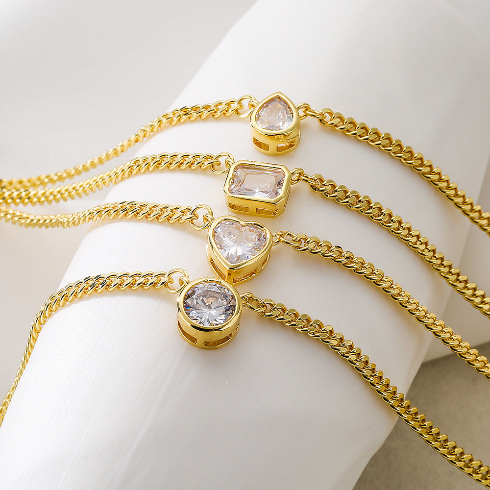 Minimalist Geometric Pendant Necklace in Copper with 18K Gold Plating and Zircon Inlay on Cuban Chain