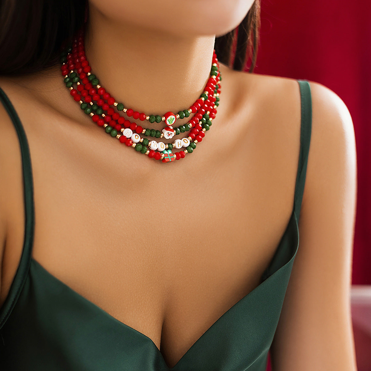 Fashion Crystal Bowknot Snowflake Reindeer Santa Claus Ball Chain Choker Necklace for Women Christmas Gift