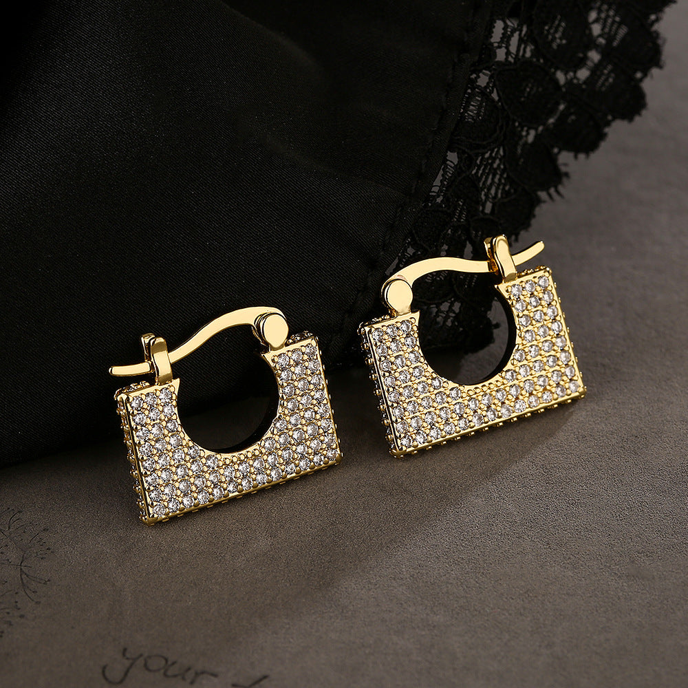 Vintage Luxury Geometric Earrings for Women with Brass Base Plated in Real Gold and Zircon Inlay
