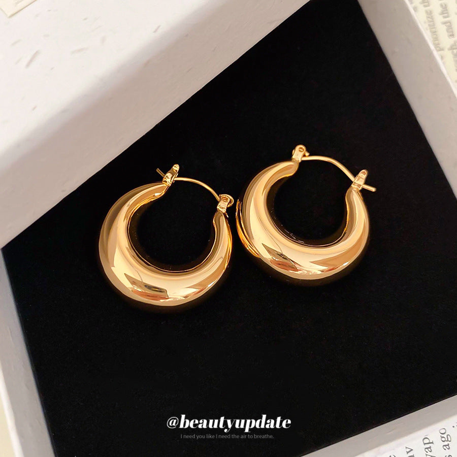Pendientes de botón redondos geométricos minimalistas para mujer en metal chapado con acabado pulido elegante