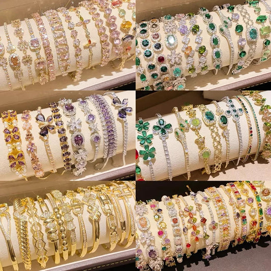 Luxury Elegant Oval Geometric Cubic Zirconia Inlaid Brass Bracelet for Women