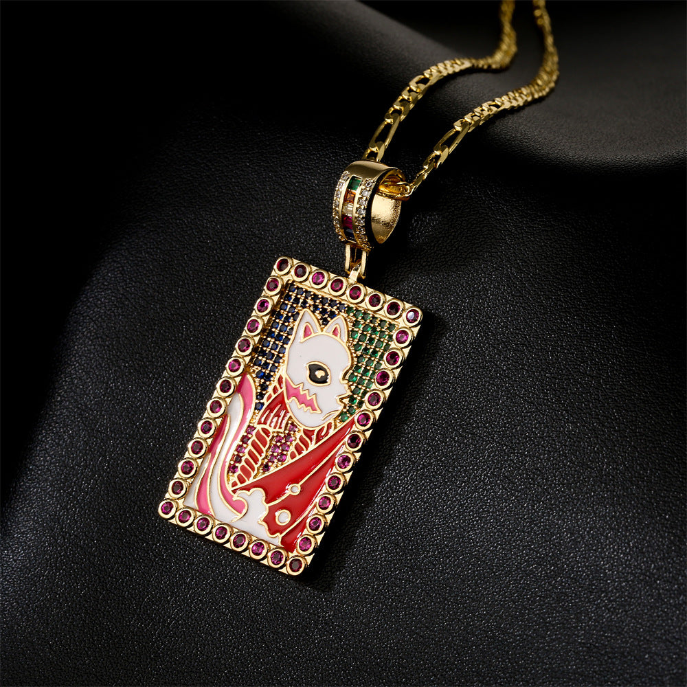Minimalist Geometric Copper Pendant Necklace with 18K Gold Plating and Enamel Finish Featuring Zircon Accent