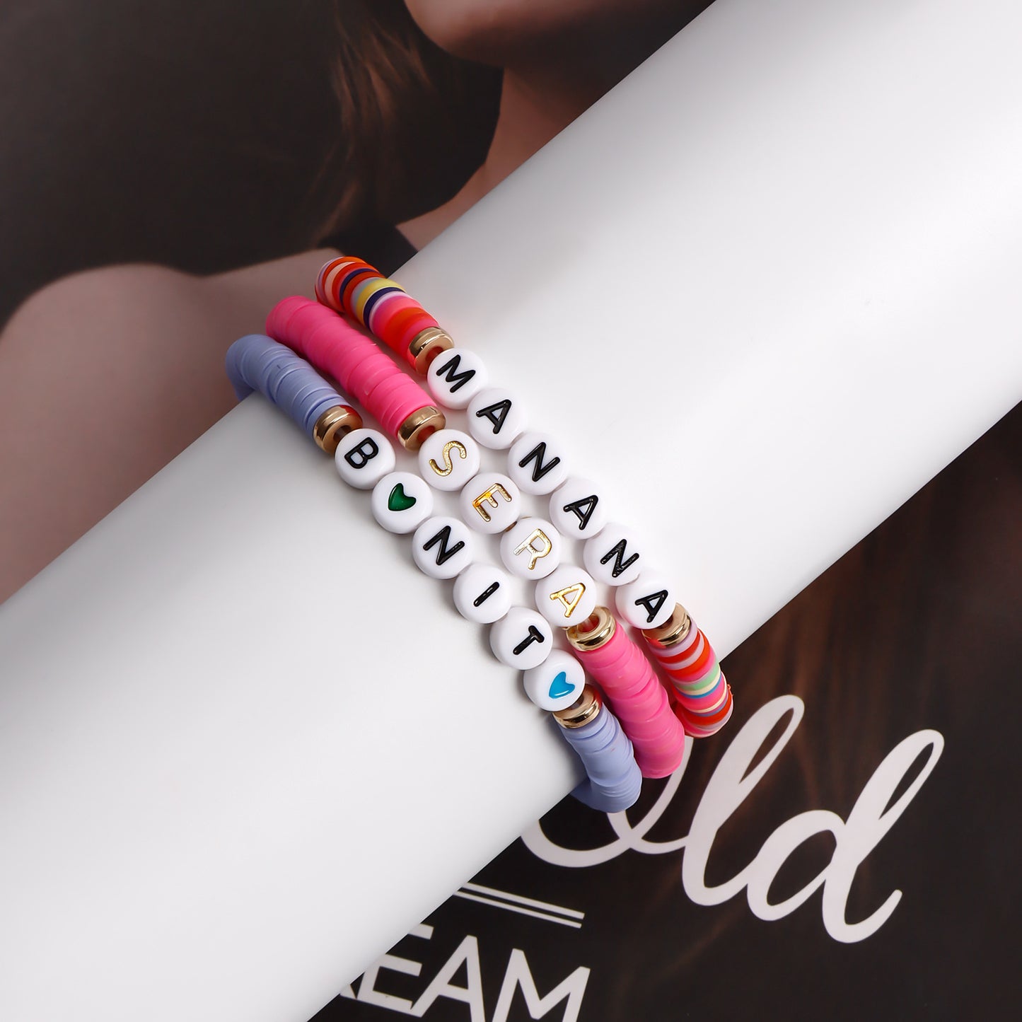 Pulsera de Cuerda Bañada Estilo INS Geométrica con Letras y Dijes de Alfabeto Personalizables