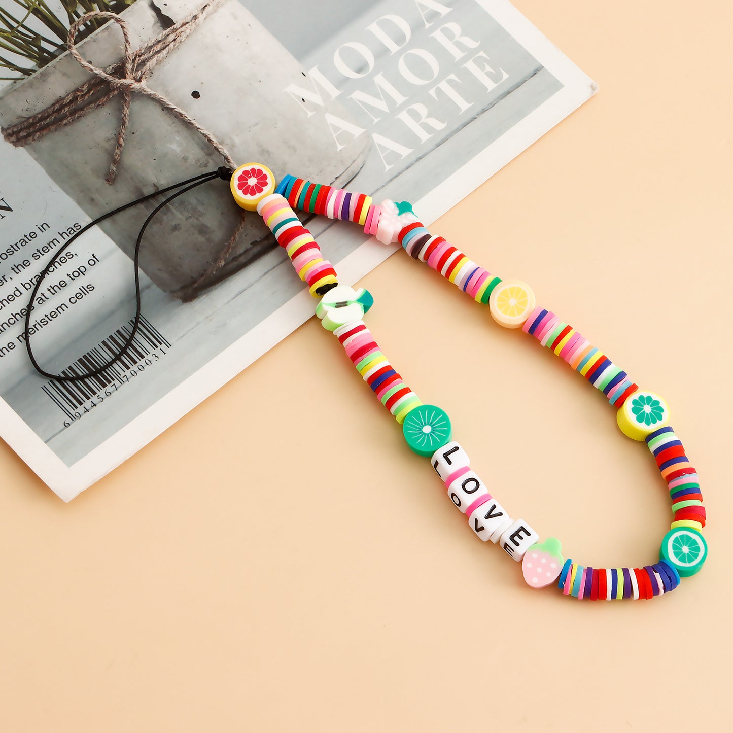 Sweet Fruit Pattern Square Letter Resin Phone Charm for Women