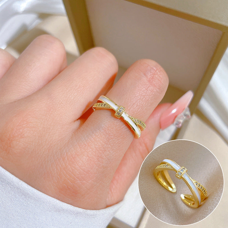 Luxury Minimalist Plated Brass Crown Rhinestone Adjustable Ring for Women