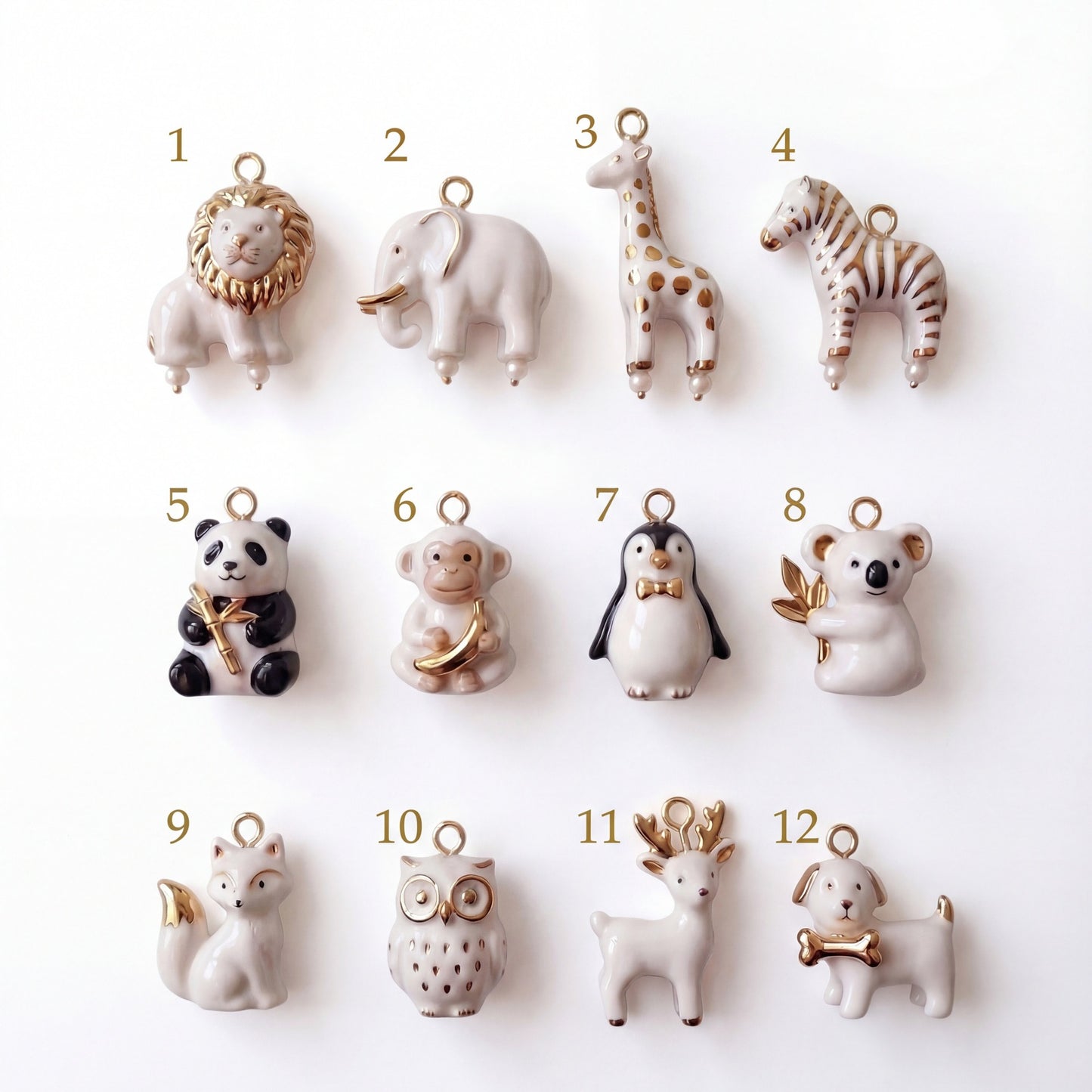 Ciondolo/Charm in ottone, placcato oro 14K, con animale e smalto a goccia, vintage