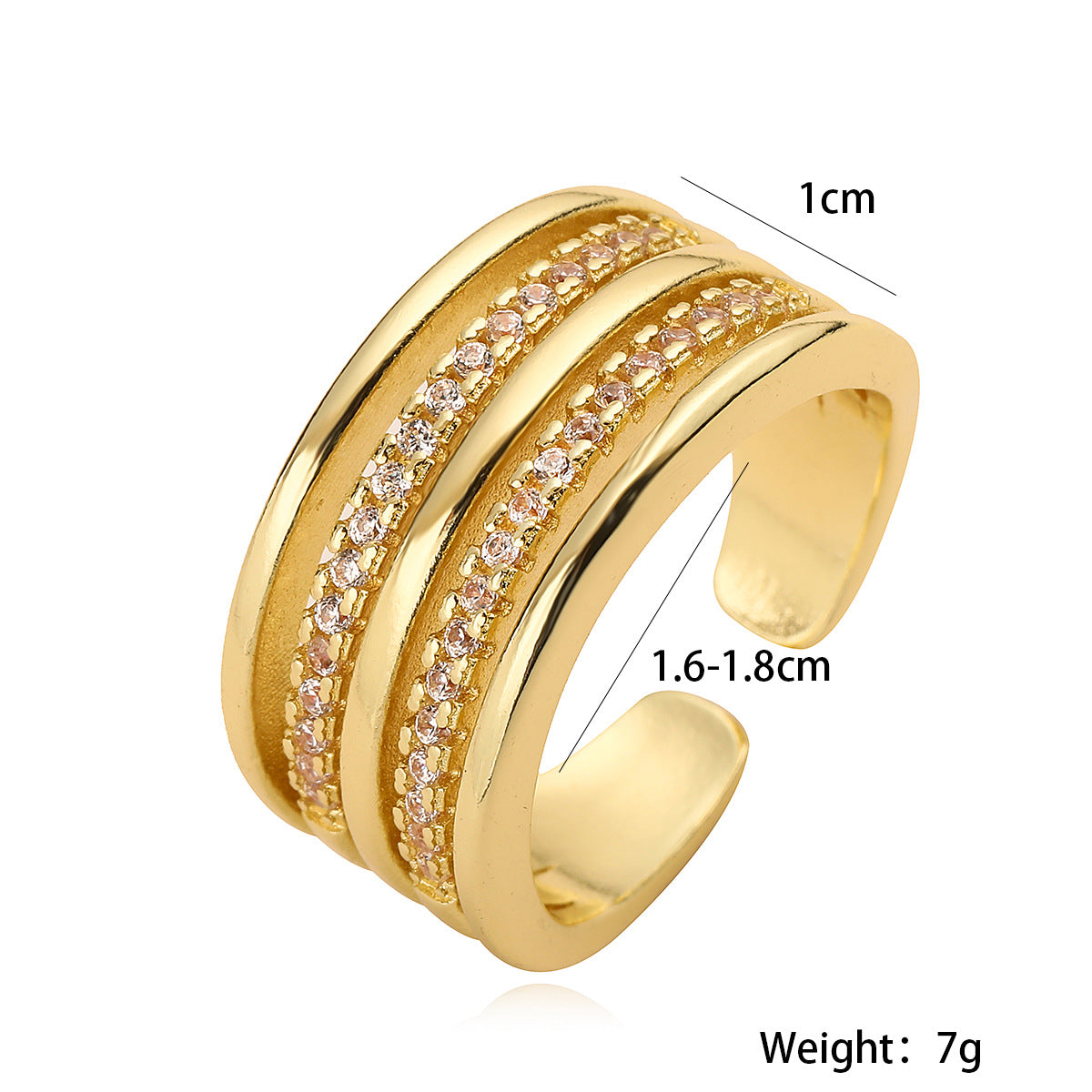 Minimalist Geometric Open Ring for Women with Micro-Paved Zirconia on Brass