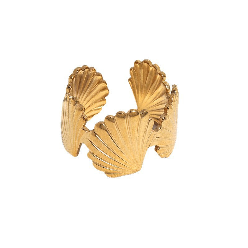 Minimalist Gold Plated Shell Shape Stainless Steel Open Ring for Women