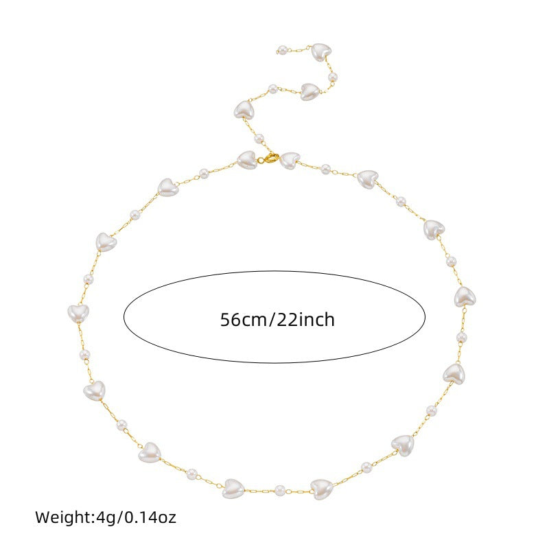 Vintage Elegant Heart Teardrop Pearl Plated Stainless Steel Necklace Bracelet Set for Women