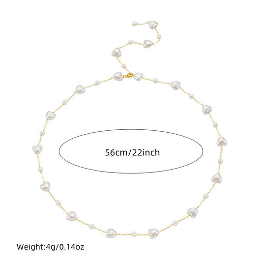 Vintage Elegant Heart Teardrop Pearl Plated Stainless Steel Necklace Bracelet Set for Women