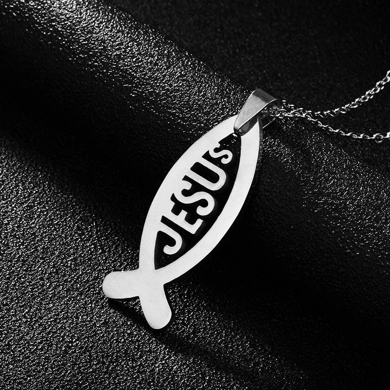 Fashion Cross Pendant Necklace in Titanium Steel with Polished Gold Plating on O-Chain for Unisex Wear