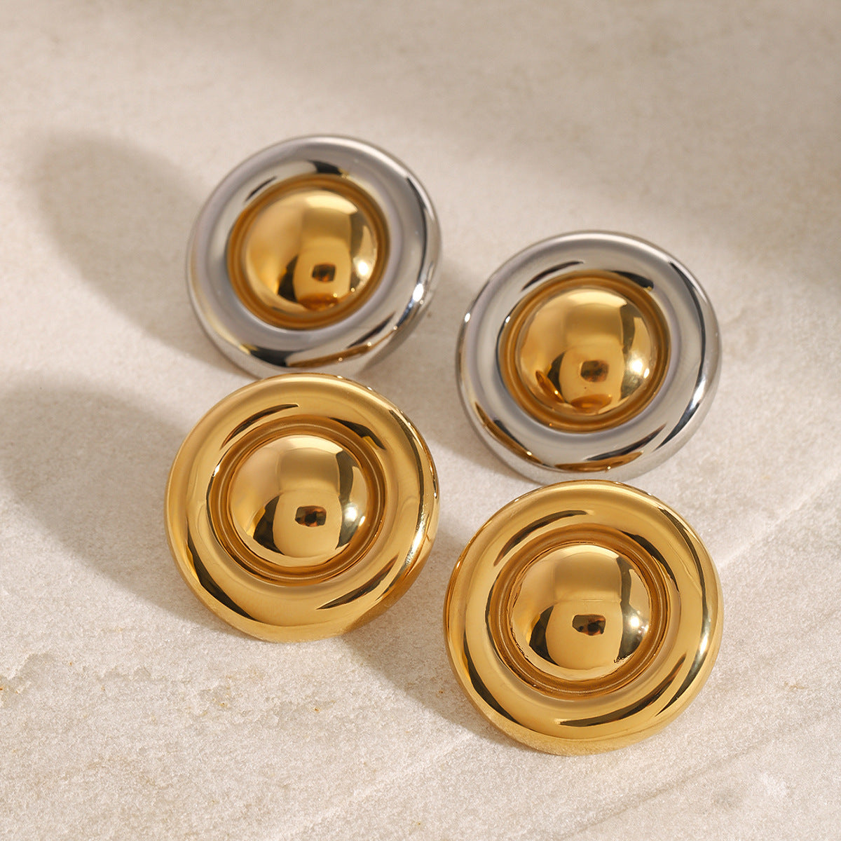 Pendientes de aro de acero inoxidable con forma de círculo geométrico, bañados en oro de 18 quilates, minimalistas y vintage para mujer